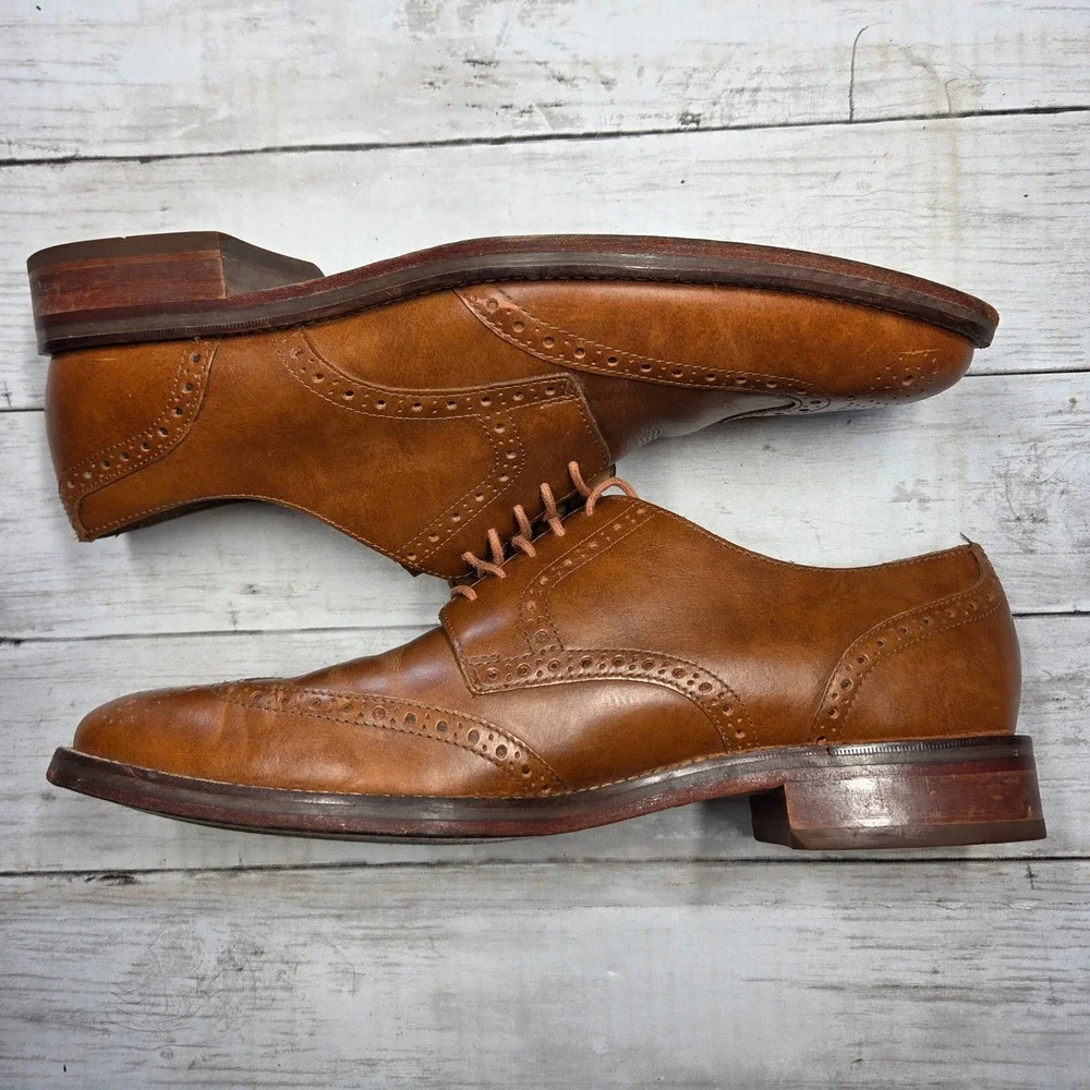 Cole Haan Grand.OS Wingtip Oxford Dress Shoe Men 9.5M British Tan Leather C12845